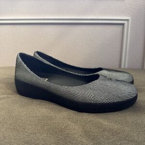FitFlop Super Ballerina Ballet Flats Black Foil Comfort Slip On Womens 6.5